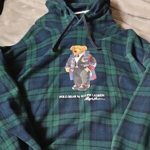 Ralph Lauren Polo Bear Green & Navy Plaid Hoodie. Sz 4x